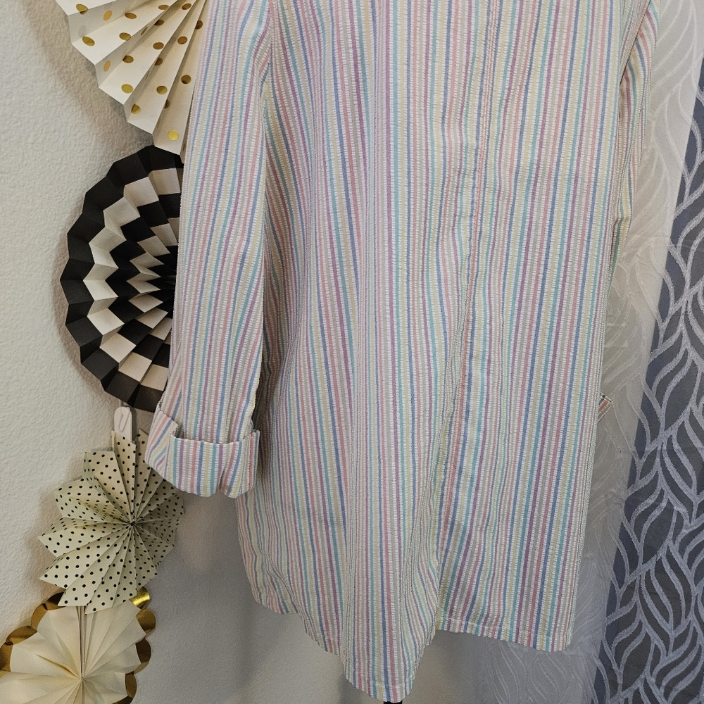 Vintage The Season Ticket | Pastel Striped Open Blazer | Size 40 View 5